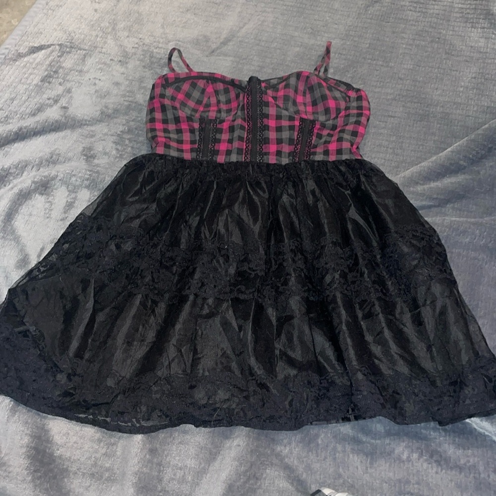 Plaid pink and black dress